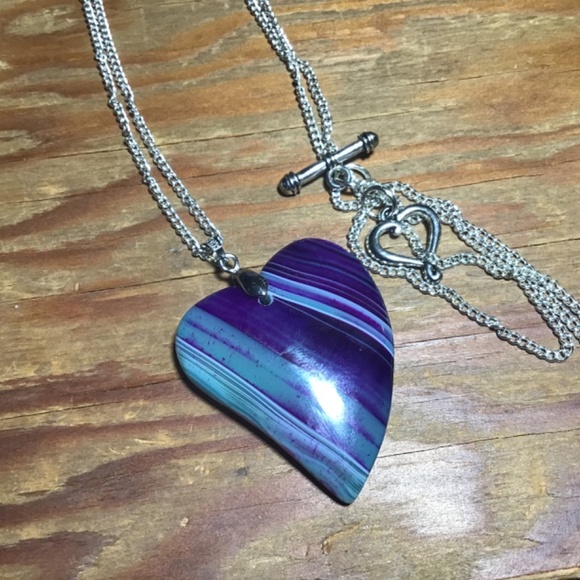 Handmade real agate silver plated heart necklace - Picture 2 of 6